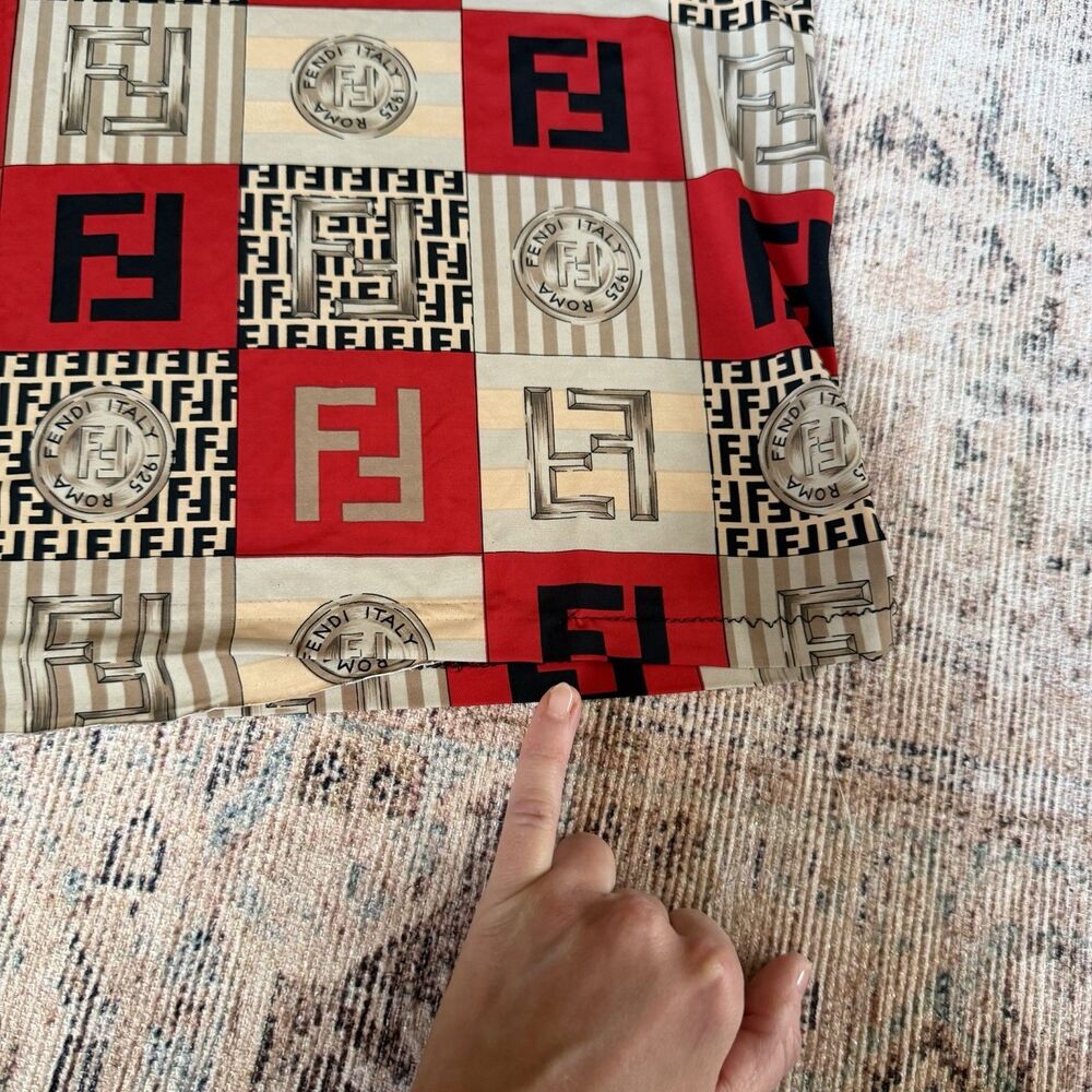 Vintage Fendi Jeans Logo Coin Print Shirt Size M Red Brown Top Women’s Blouse - Picture 13 of 13
